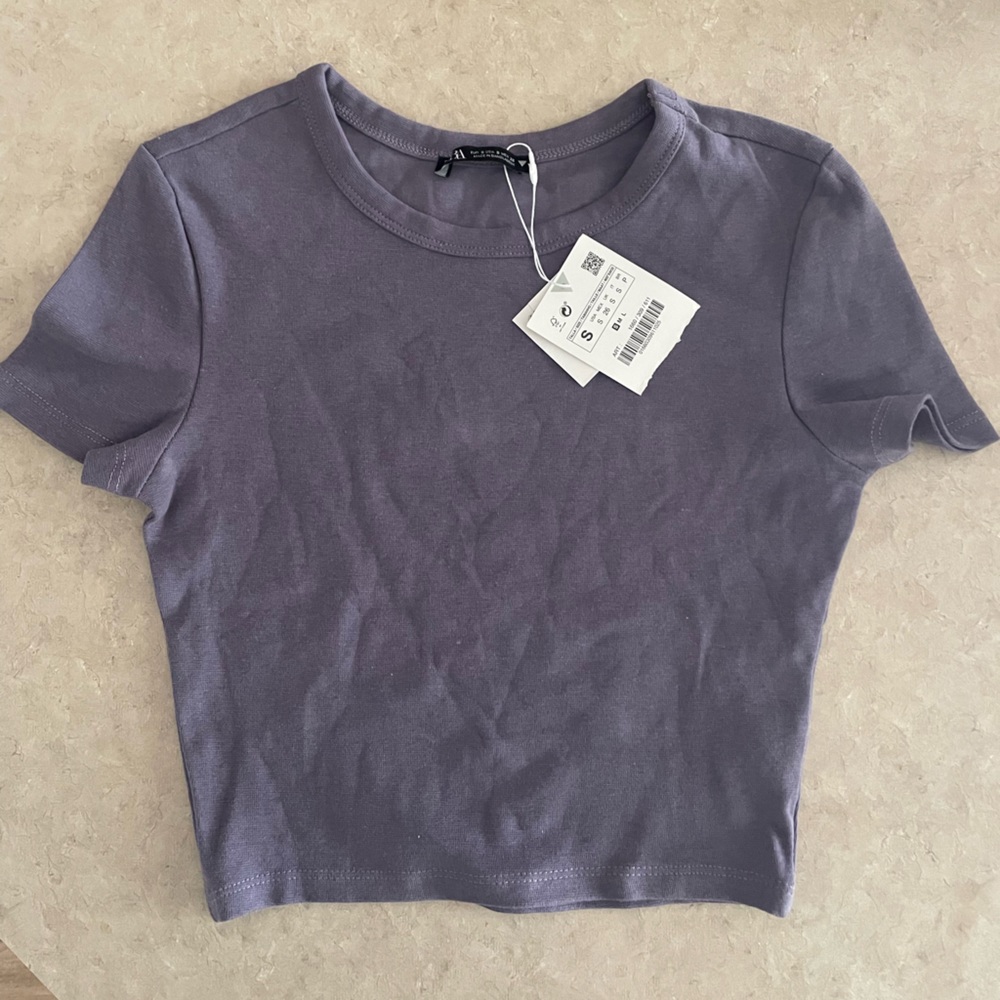 Zara. Purple short sleeve crop top. Never worn. Too small.
